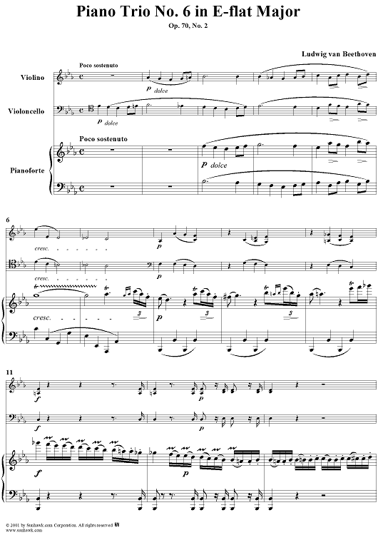 Piano Trio No. 6 in E-flat Major, Op. 70, No. 2 - Piano Score