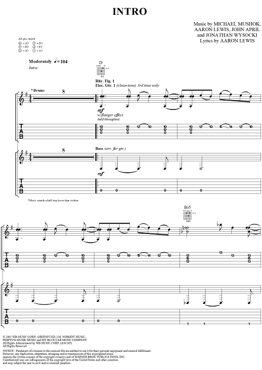 Intro" Sheet Music by Staind for Guitar Tab/Vocal - Sheet