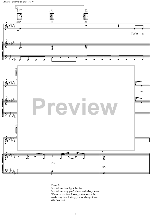 Everywhere" Sheet Music by Michelle Branch for Piano/Vocal/Chords -  Sheet Music Now