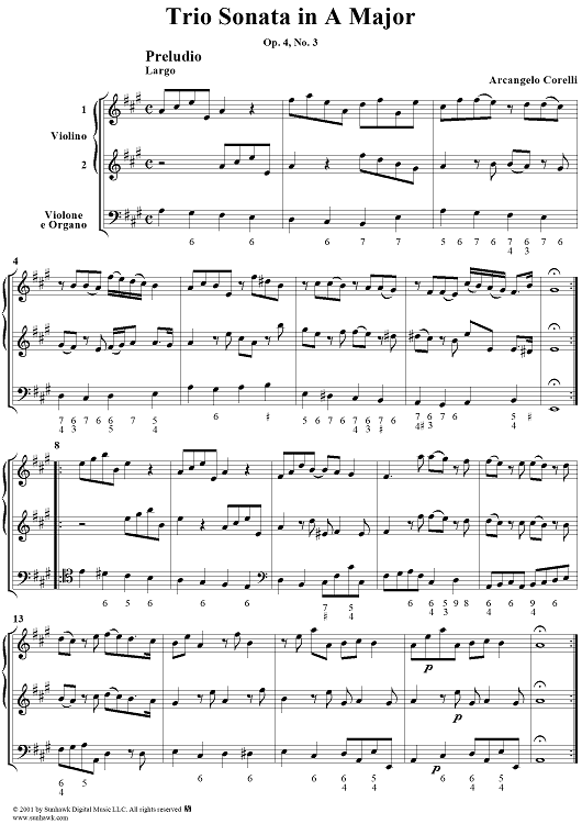 Trio Sonatain A Major  - Op. 4, No. 3 - Score