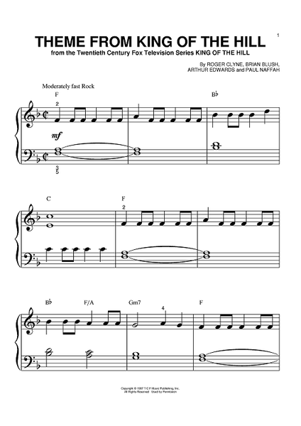 Theme From King Of The Hill" Sheet Music by Roger Clyne for