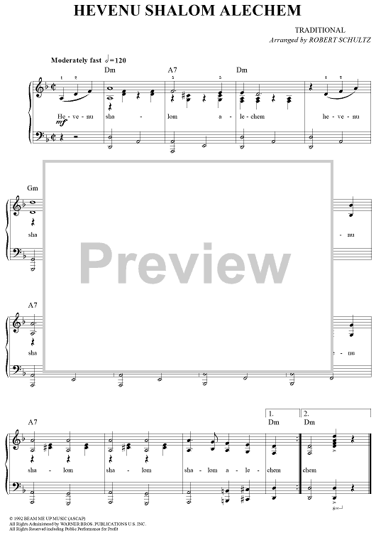 Hevenu Shalom Alechem Sheet Music for a duet, ensamble. הבאנו שלום עליכם |  Easy piano with chords | Jewish song | Jewish Music