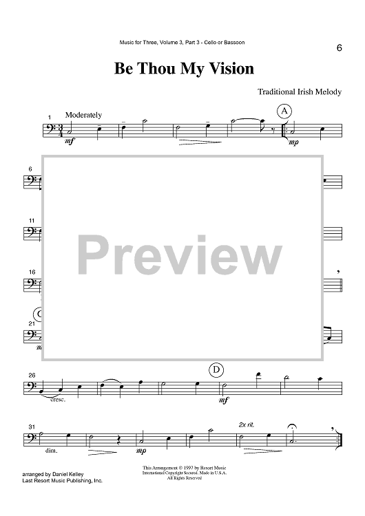 Be Thou My Vision - Part 3 Cello or Bassoon