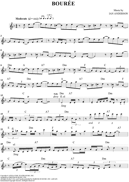 Bouree" Sheet Music by Jethro Tull for Flute Solo - Sheet Music Now