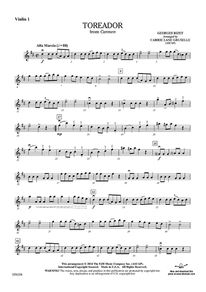 Toreador from Carmen Violin 1 Sheet Music for Orchestra