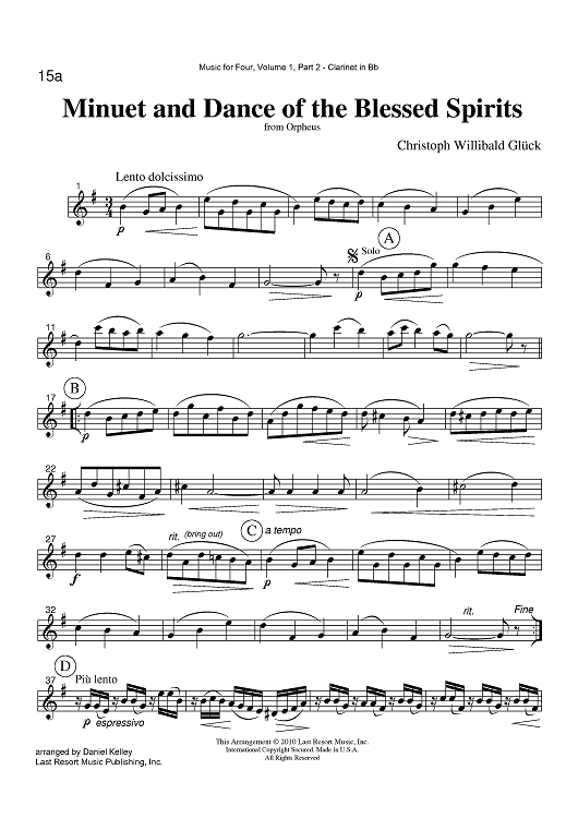 Minuet and Dance of the Blessed Spirits - from Orpheus - Part 2 Clarinet in Bb