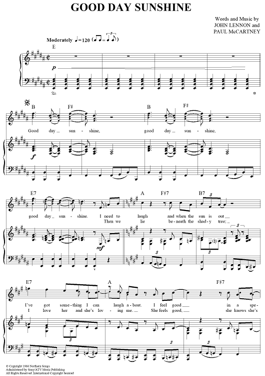 Good Day Sunshine [Jazz version] sheet music (real book with lyrics)