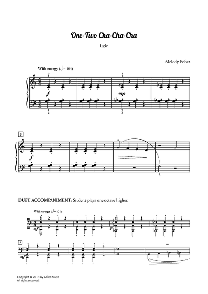 One Two Cha Cha Cha Latin Sheet Music for Piano