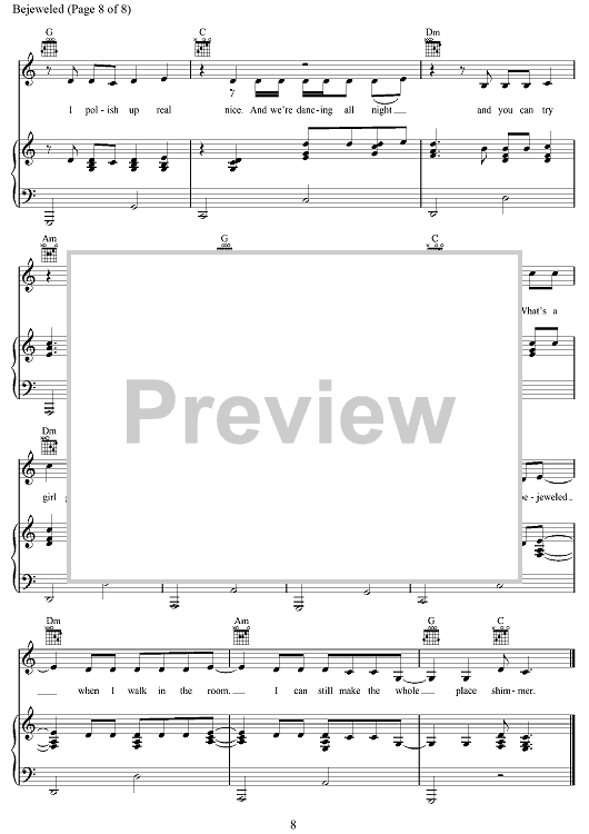 Bejeweled Sheet Music By Taylor Swift For Pianovocalchords Sheet Music Now 4077