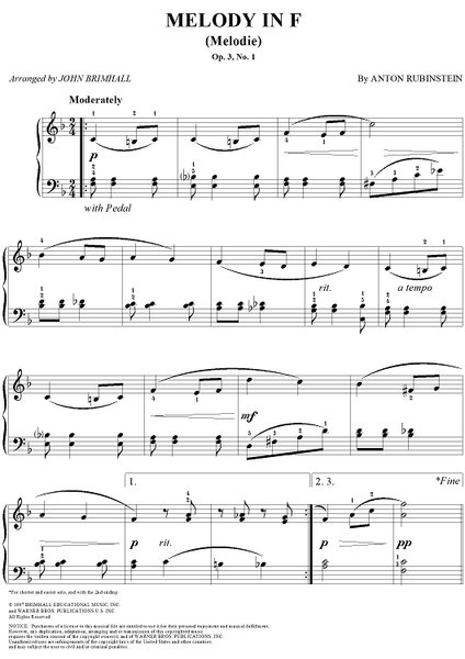 Melody in F" Sheet Music for Piano Solo - Sheet Music Now