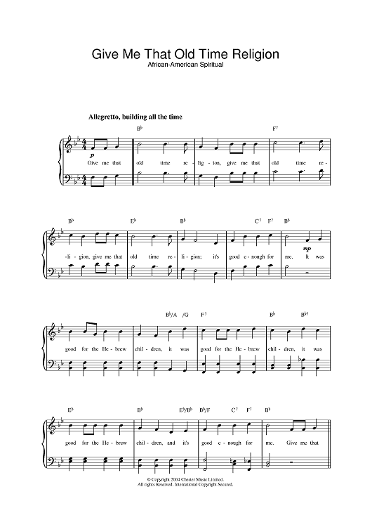 Give Me That) Old-Time Religion (Lead sheet with lyrics ) Sheet music for  Piano (Solo) Easy