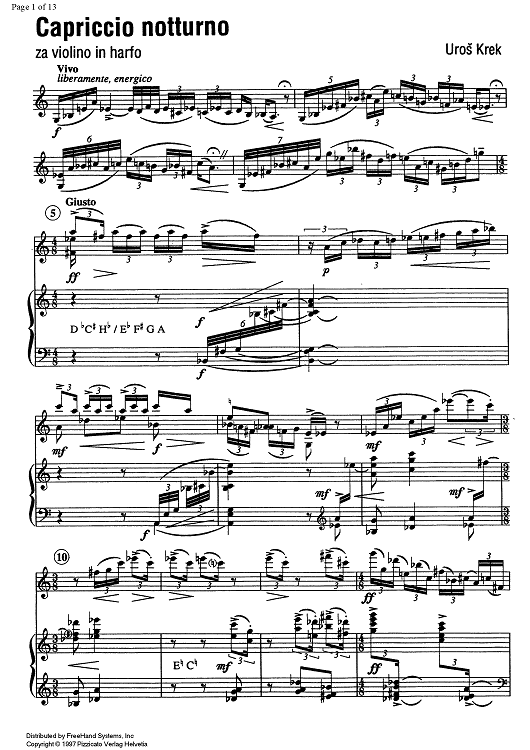 Capriccio notturno - Score