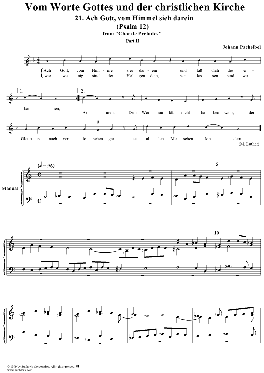 Chorale Preludes, Part II, Vom Worte Gottes und der christlichen Kirche, 21. Ach Gott, vom Himmel sieh darein (Psalm 12)