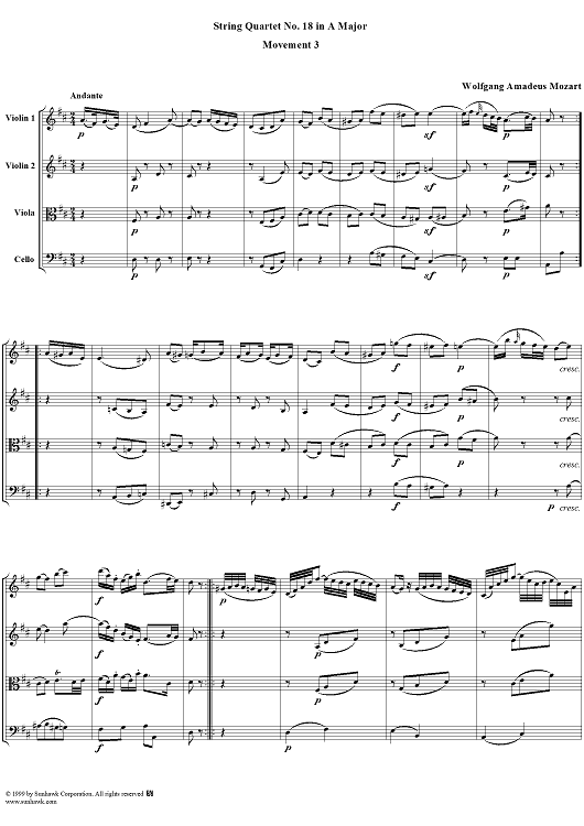 String Quartet No. 18, Movement 3 - Score