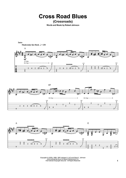 Eric Clapton Cross Road Blues Guitar Tab in A Major - Download & Print -  SKU: MN0086753