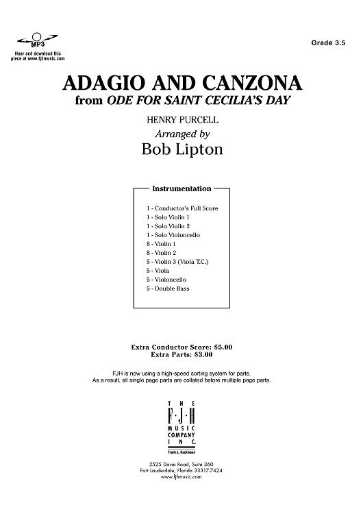 Adagio and Canzona from Ode for Saint Cecilia’s Day - Score Cover