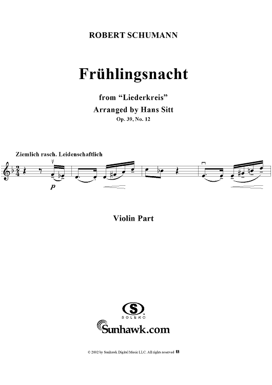 Liederkreis, Op. 39, No. 12, "Frühlingsnacht" (Spring night), - Violin