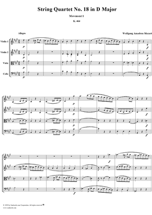 String Quartet No. 18, Movement 1 - Score