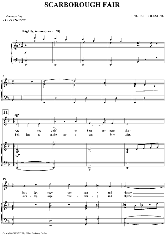 Song - Scarborough Fair - Choral and Vocal sheet music arrangements