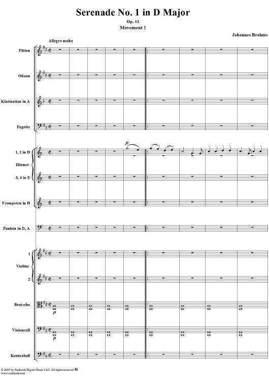 Serenade No. 1 in D Major, Movement 1 - Full Score