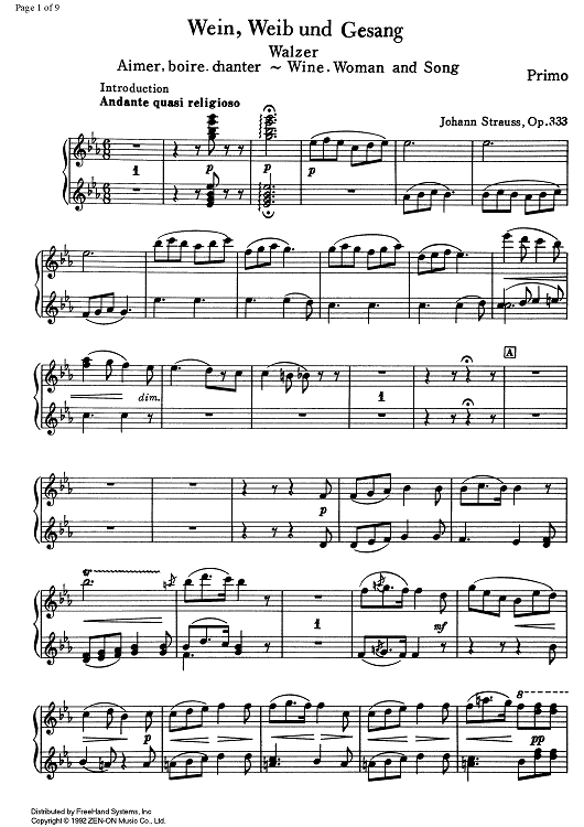 Wein, Weib und Gesang Op.333 - Piano 1