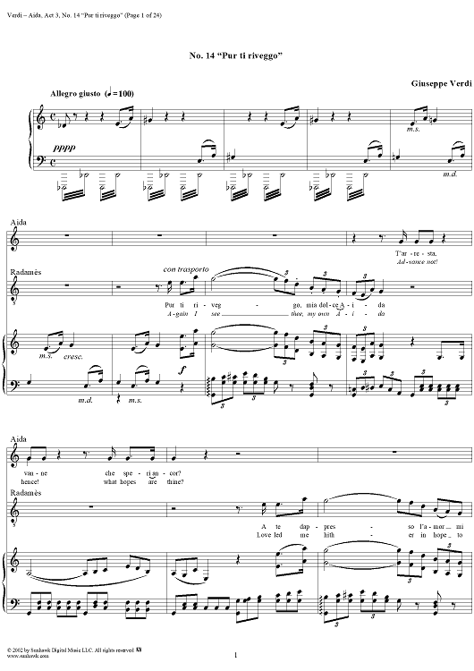 Duet, Scene - Finale III from "Aida", Act 3 - Score