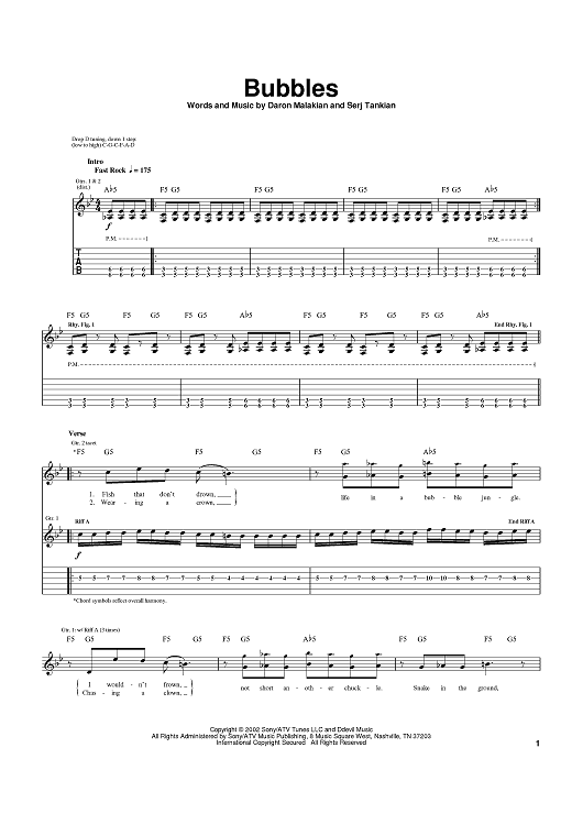 Bubbles Sheet Music By System Of A Down For Guitar Tab Sheet Music Now 1502