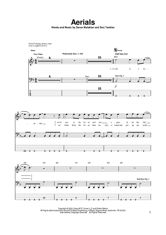 System of a clearance down aerials bass tab