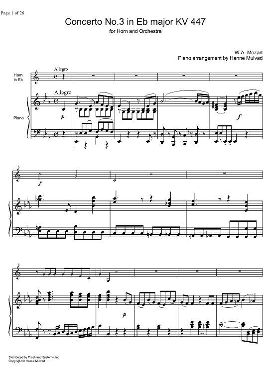 Concerto No. 3 Eb Major KV447 - Score