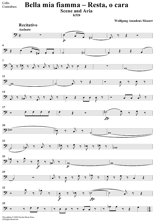 "Bella mia fiamma", scena and "Resta, o cara", aria, K528 - Cello/Bass