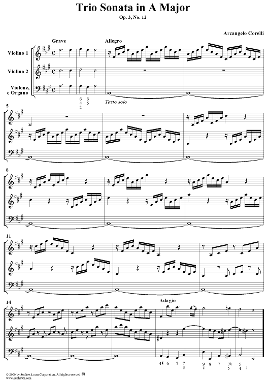 Trio Sonata in A Minor, Op. 3, No. 12 - Score