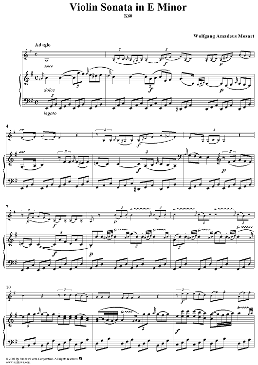 Violin Sonata in E Minor, K60 - Piano Score