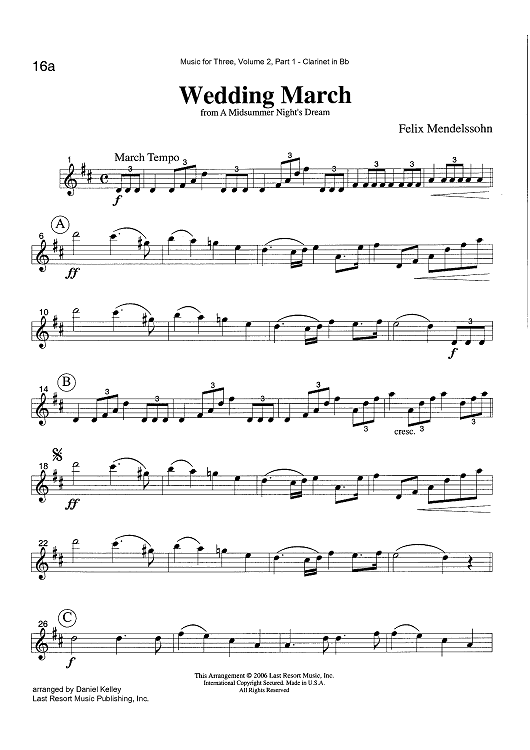 Wedding March - from A Midsummer Night's Dream - Part 1 Clarinet in Bb