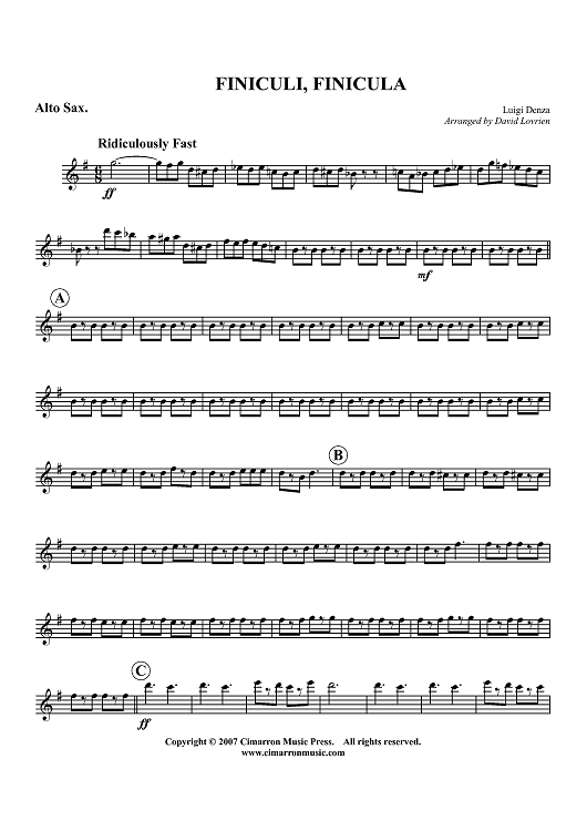 Finiculi, Finicula - Alto Saxophone