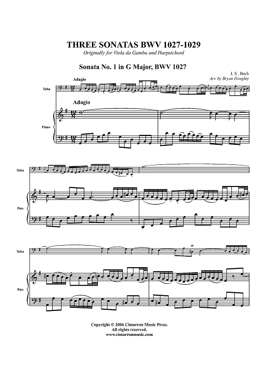 Three Sonatas, BWV 1027-1029 - Piano Score