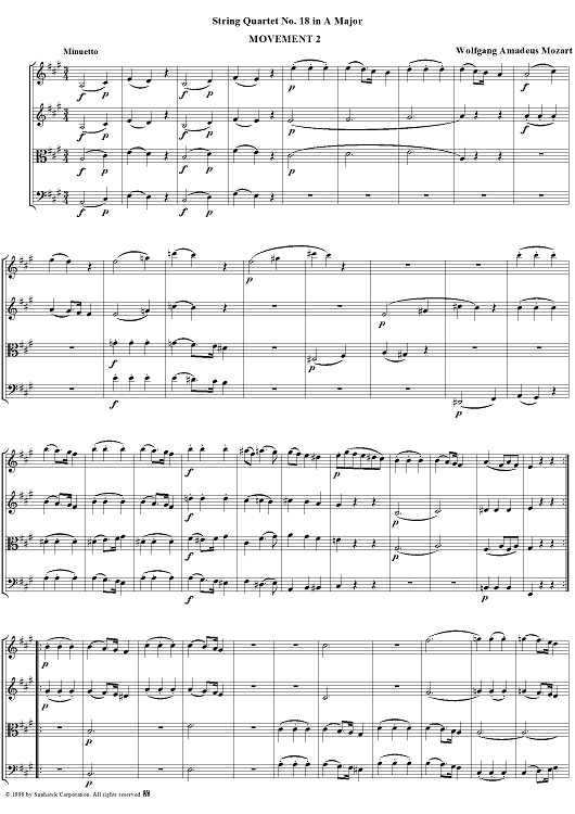 String Quartet No. 18, Movement 2 - Score