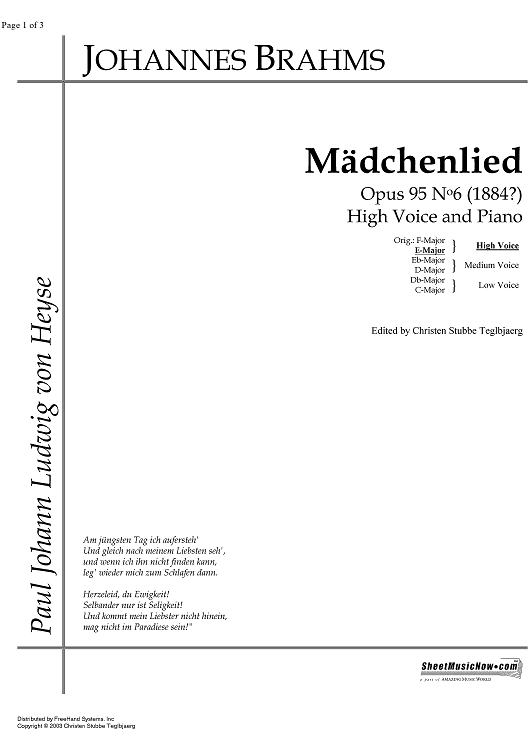 Mädchenlied Op.95 No. 6