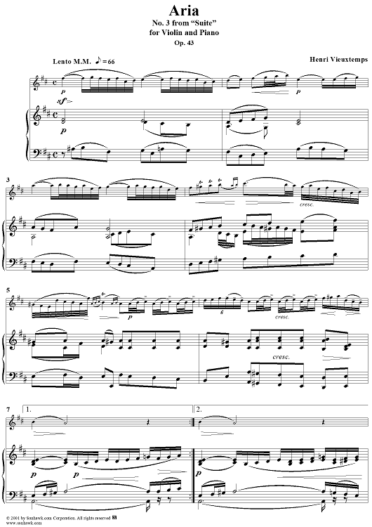 Suite, No. 3: Aria - Piano Score