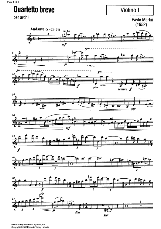 Quartetto breve (Short quartet) - Violin 1