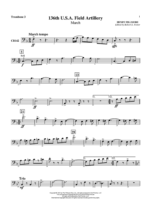 136th U.S.A. Field Artillery  (March) - Trombone 3