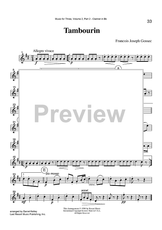 Tambourin - Part 2 Clarinet in Bb