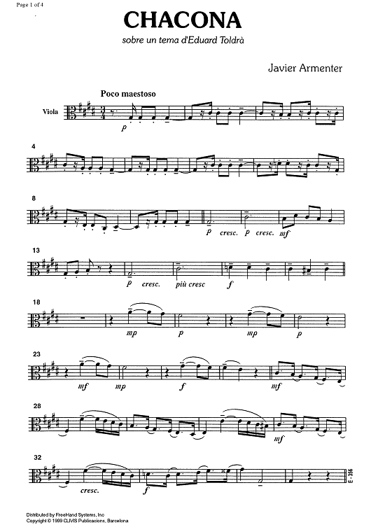 Chaconne on a theme of Eduar Toldrà - Viola