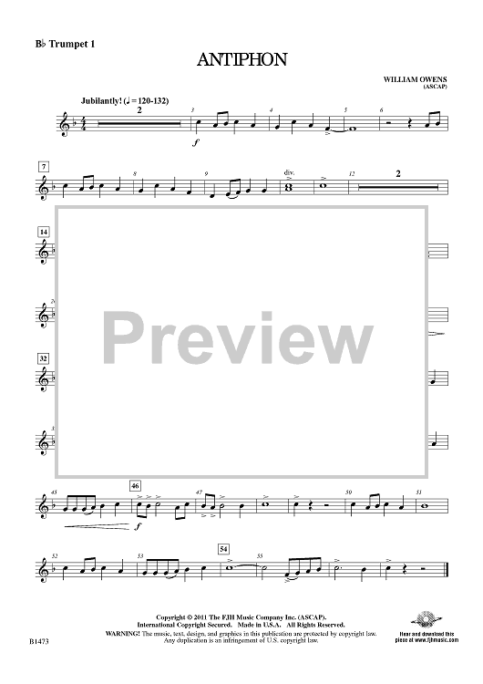 Antiphon - Bb Trumpet 1" Sheet Music for Concert Band - Sheet Music Now