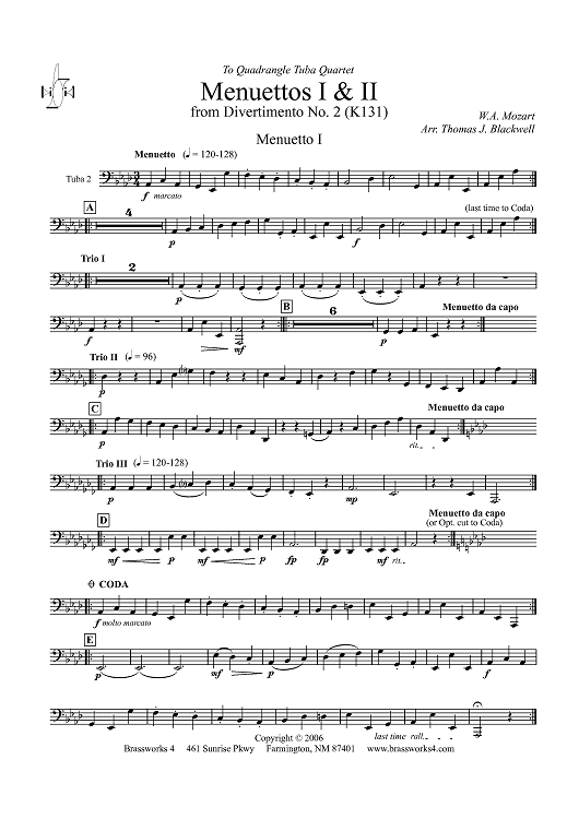 Menuettos I & II (from Divertimento No. 2, K131) - Tuba 2