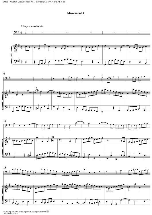 Sonata No. 1 in G Major, Movement 4 - Piano Score