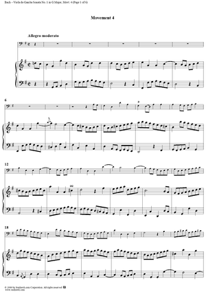 Sonata No. 1 in G Major, Movement 4 - Piano Score