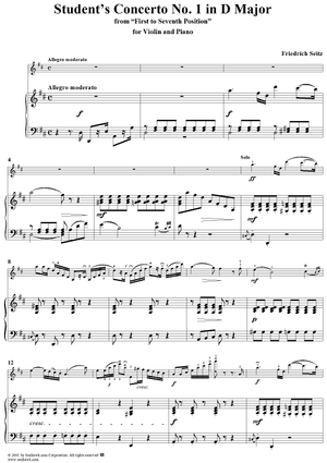 Student's Concerto No. 1 in D Major, "First to Seventh Position" - Piano Score