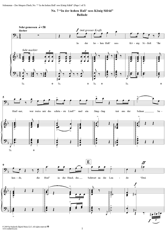 Ballade: "In der hohen Hall sass König Sifrid", No. 7 from "Des Sängers Fluch", Op. 139