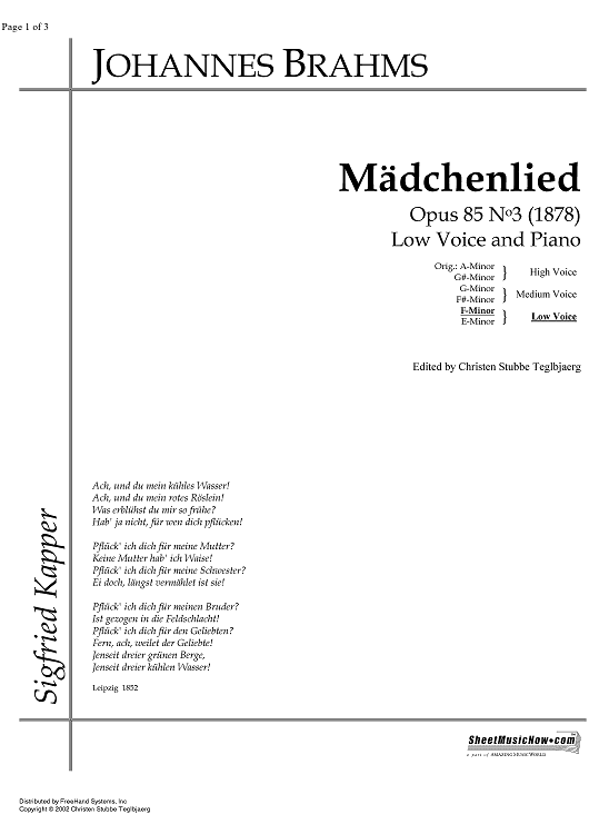 Mädchenlied Op.85 No. 3