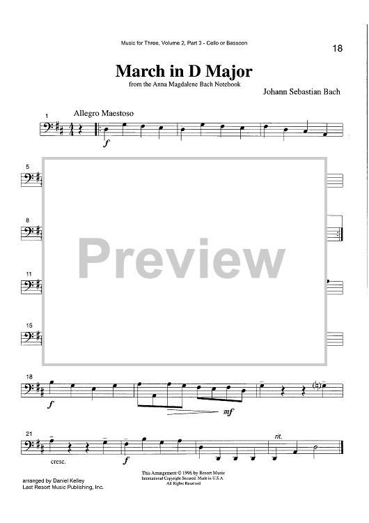 March in D Major - from the Anna Magdalene Bach Notebook - Part 3 Cello or Bassoon